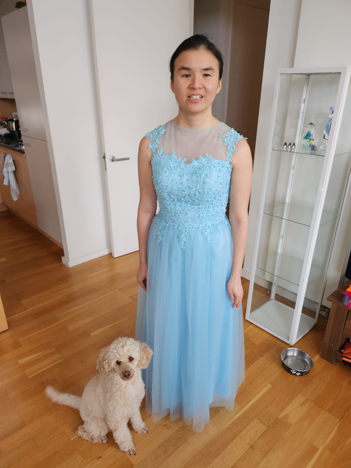 Baby Blue Robe Petite baby blue floral beaded tulle prom dress - Prom UK Reloved